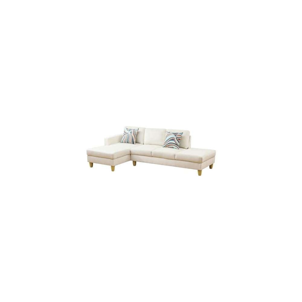 L Shape 2-Piece Home Modular Sectional Sofa Comfy Cozy Corner Sofas Small Fabric Couch with Pillow for Modern Living Room/Bedroom/Office/Apartment, Beige Lint