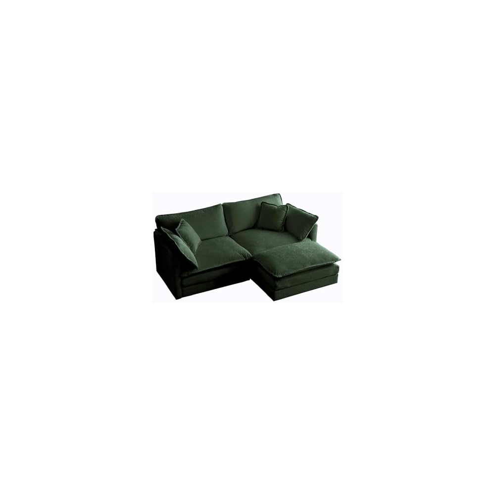 Deep Seat Cloud Loveseat Sofa Sectional Couch with Movable Ottoman, 2 Seater Oversized L Shaped Corner Sofa&Couches, Comfy Chenille Love Seat for Living Room Bedroom Apartment Office