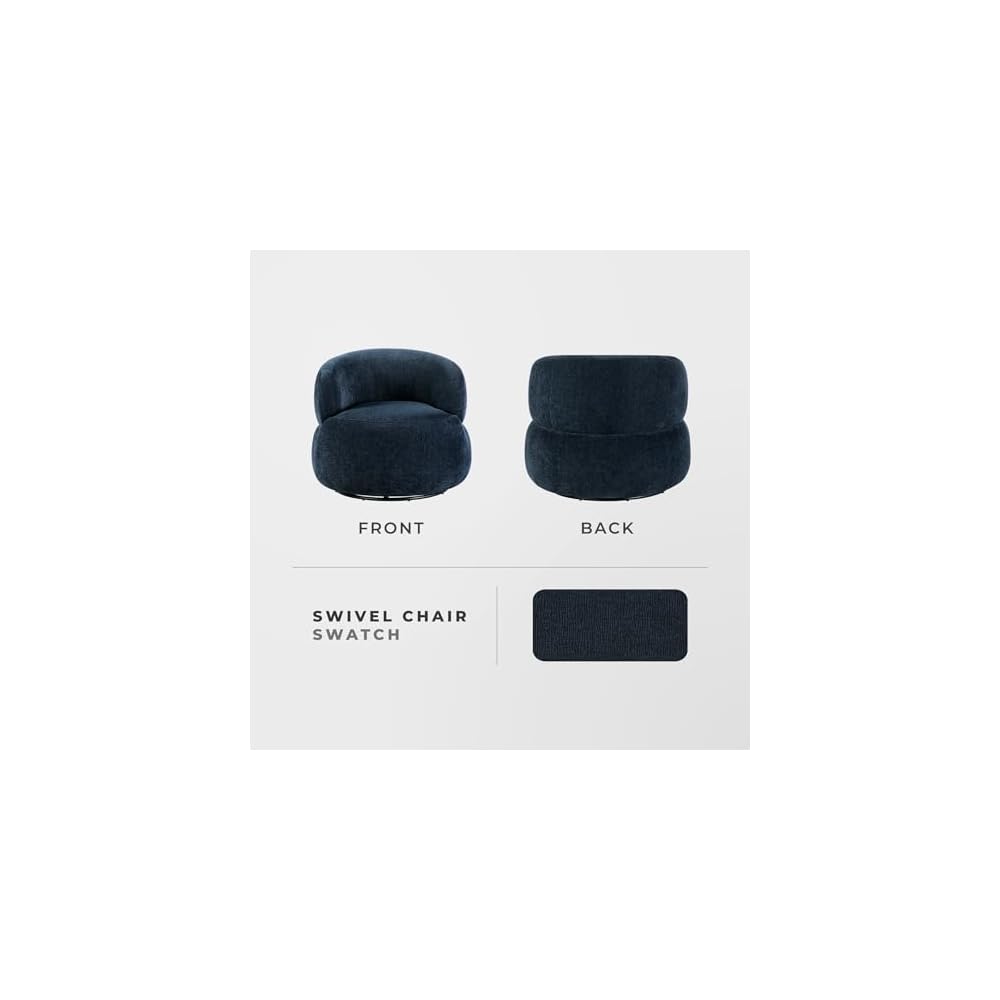 Lexicon Modern Barrel Swivel Accent Chair - Upholstered Soft Chenille Fabric with Metal Base, 360 Degree Round Swivel Accent Chair for Living Room, Bedroom, Office, No Assembly Required, Blue