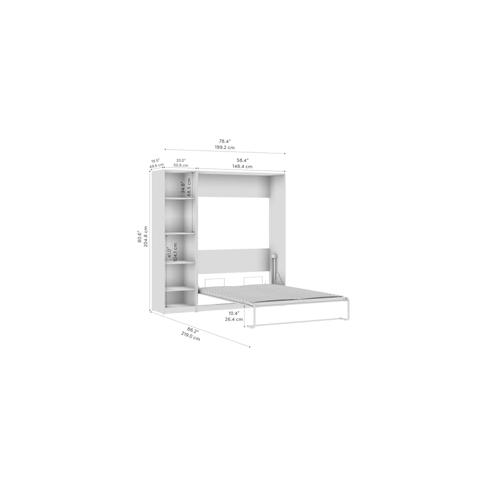 Bestar Full Murphy Bed with Closet Organizer, White, Claremont, 79W