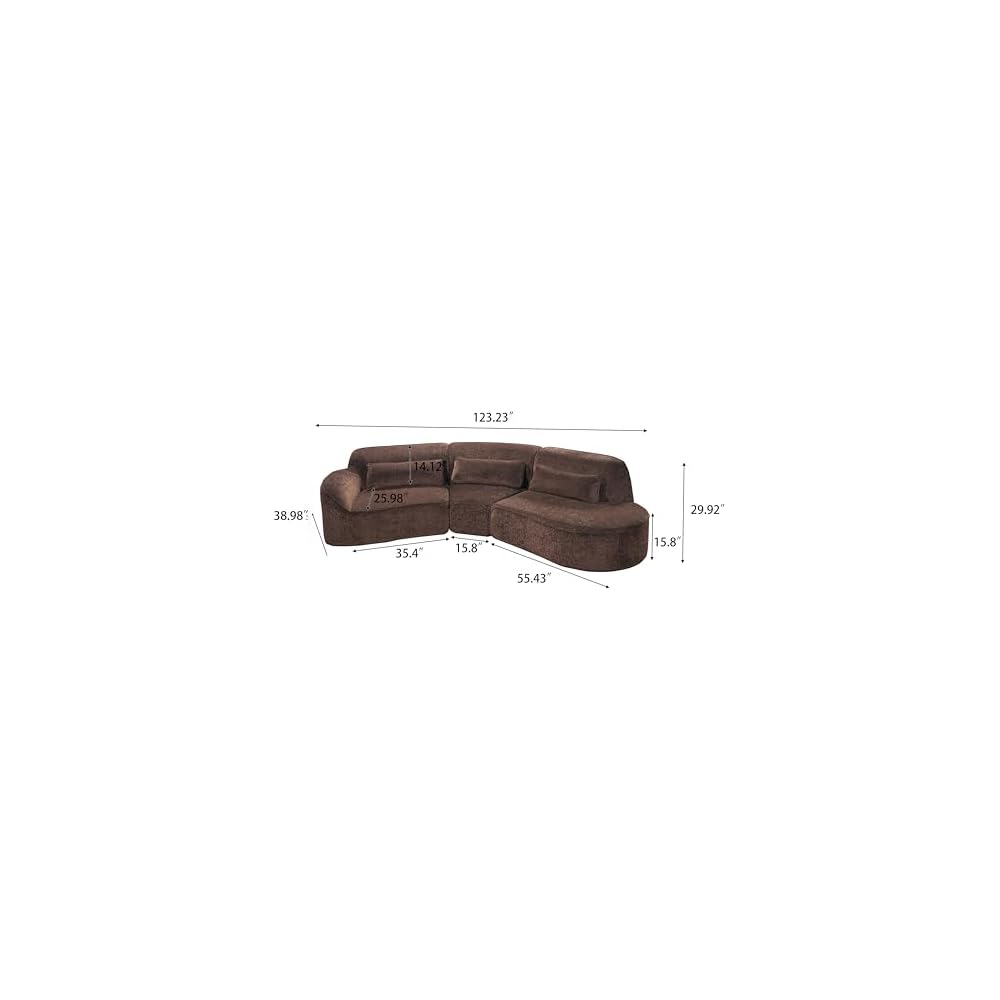 Merax 123.23" Curved Polyester Sectional Sofa Set, Modern Cloud Couch with Chaise Lounge & Right Hand Facing, High-Density Fully Compressed Sponge, Fully Assembled for Living Room, Dark Brown