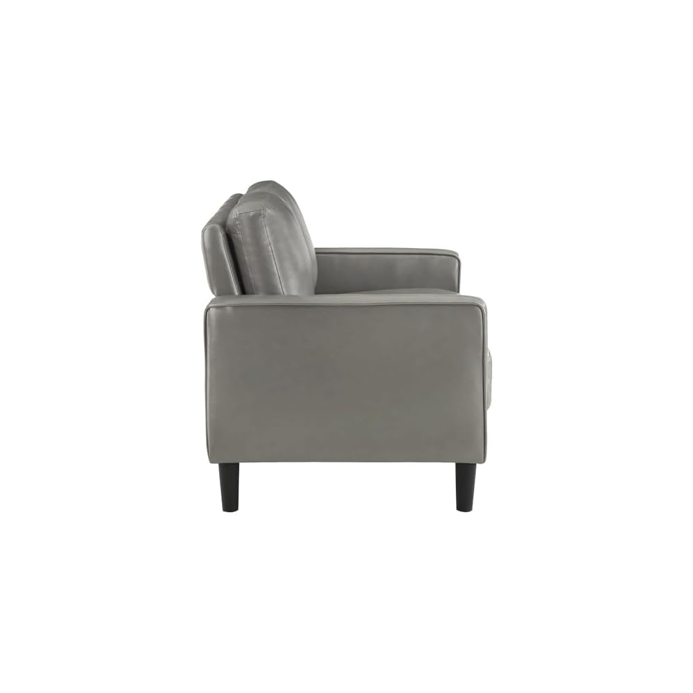 Furnifact Gray Faux Leather Loveseat, Modern 2 Seater Sofa for Living Room, Stylish Faux Upholstery for Office or Compact Living Spaces