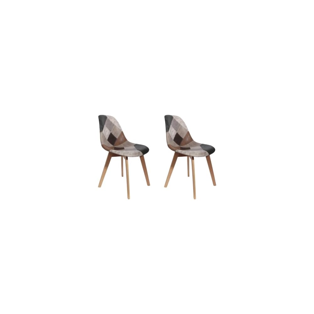 THE HOME DECO FACTORY HD6137 Set of 2 Patchwork Polyurethane Chairs 46 x 85 x 55 cm