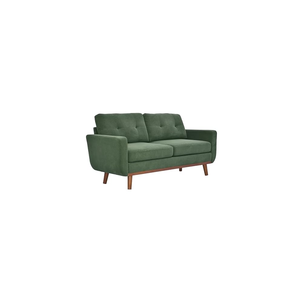 KEIKI 65" Upholstered Sofa, Corner Couch, 2 Seat Comfortable Couch with Solid Wood Legs for Living Room, Apartment, Office, Dark Green