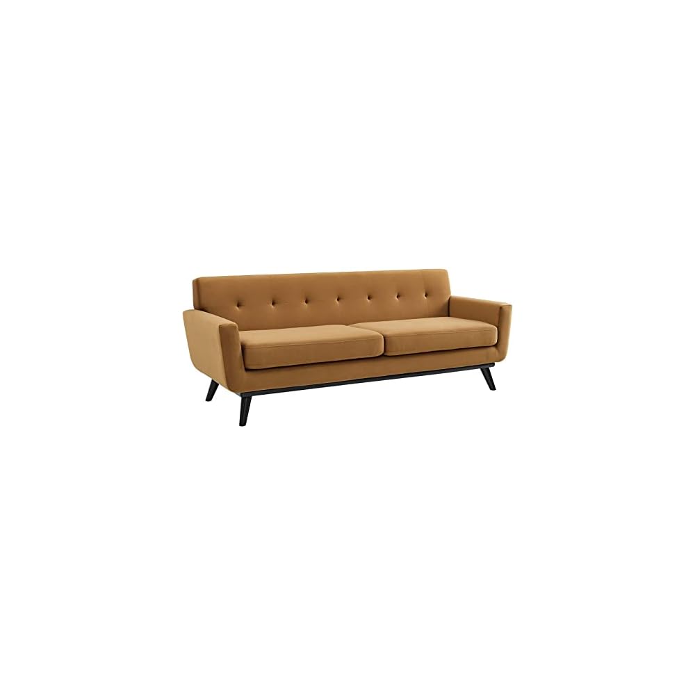 Modway Engage Mid-Century Modern Performance Velvet Sofa in Cognac