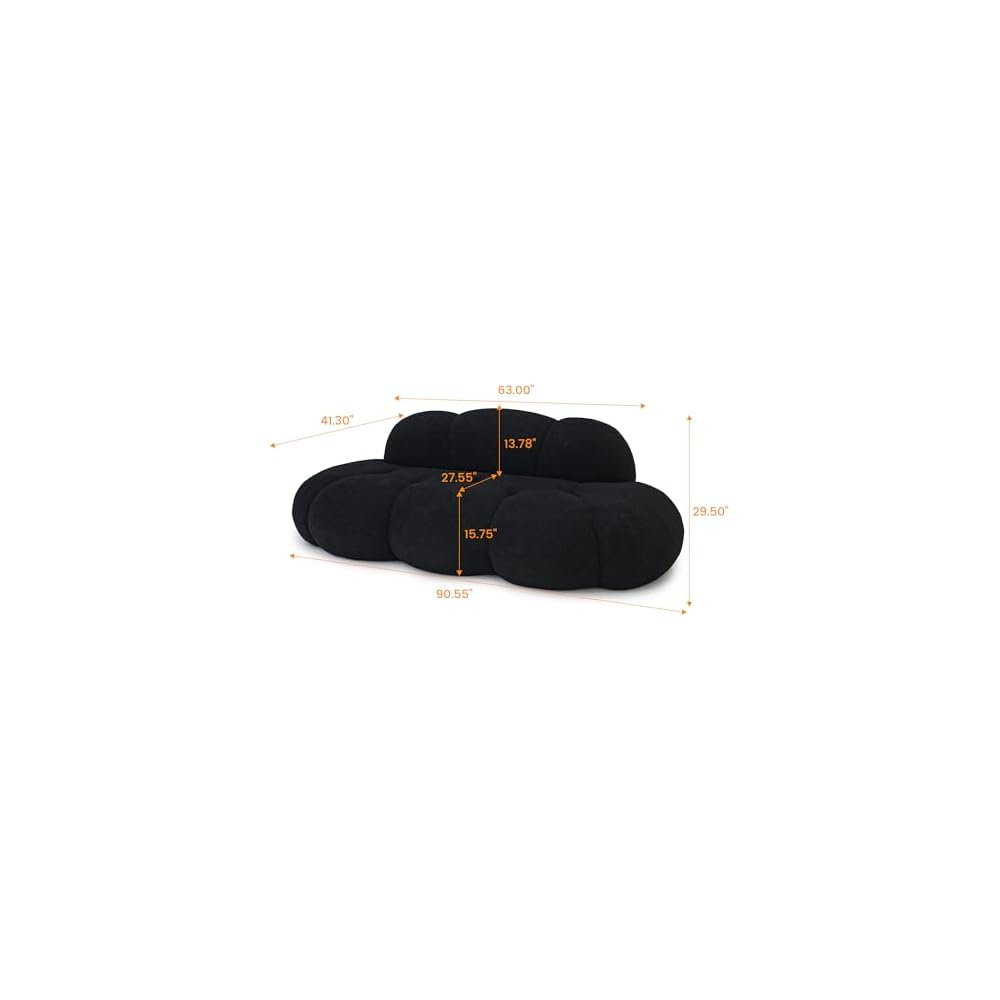 Modern Curved Sofa, 3 Seater Bubble Couch, Soft Sherpa Upholstered Sofa, Minimalist Style Comfy Cloud Couch for Living Room Apartment, Black