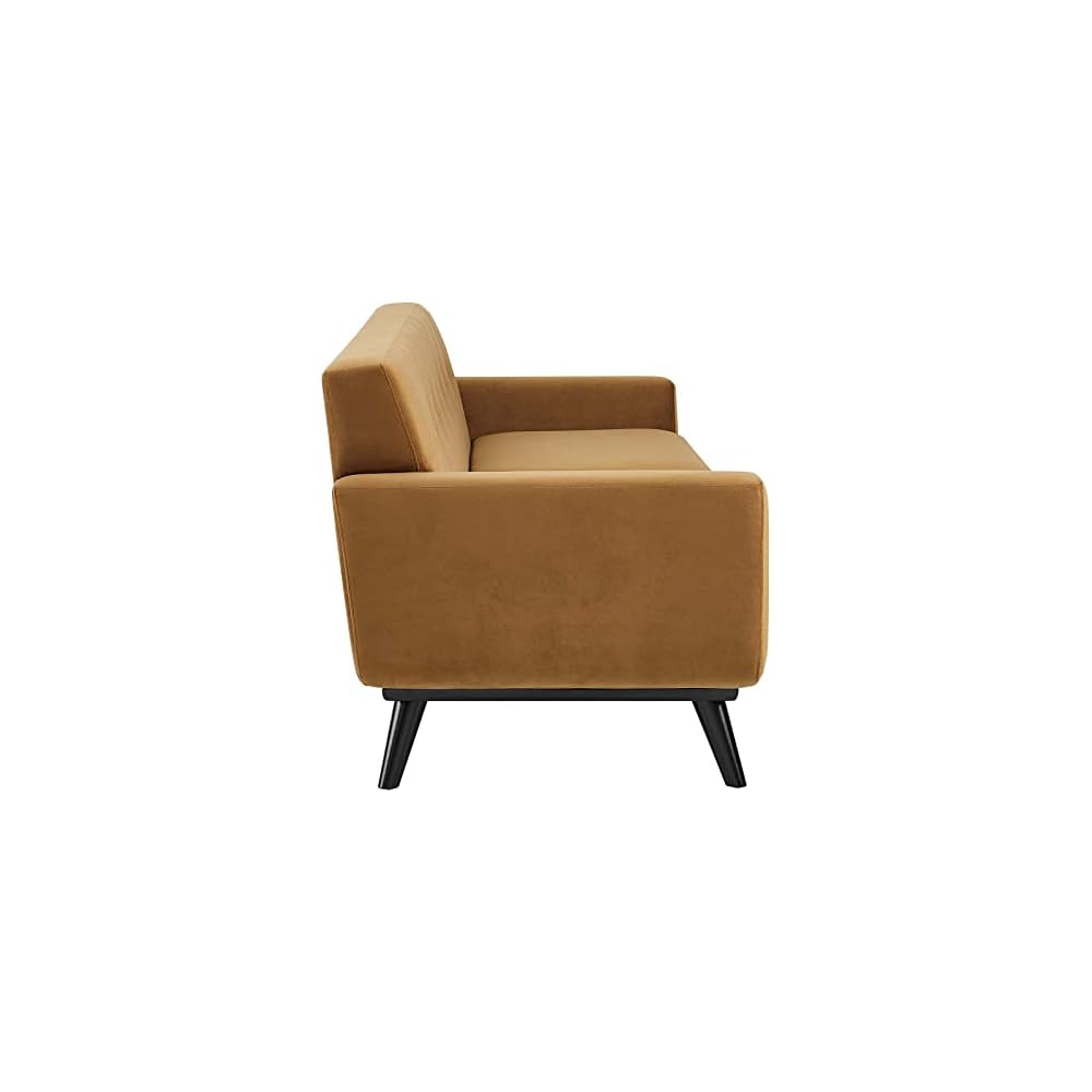 Modway Engage Mid-Century Modern Performance Velvet Sofa in Cognac
