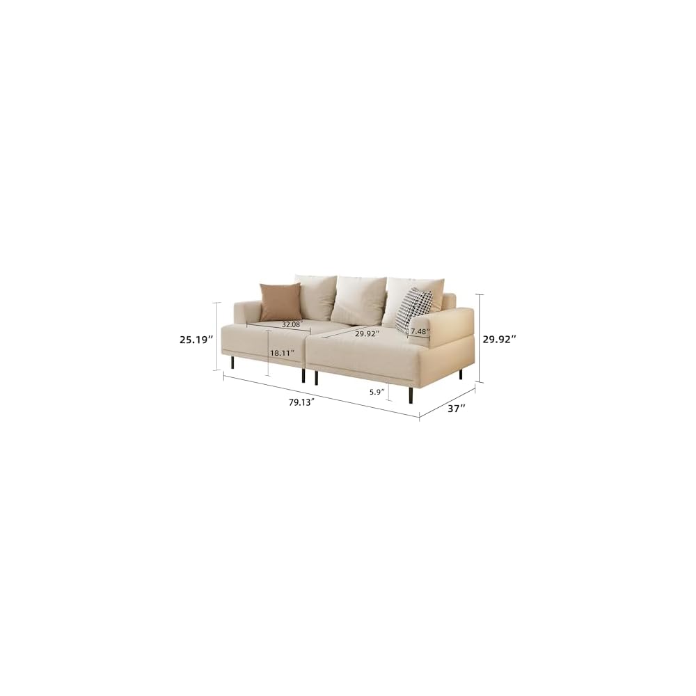 79" Modern Fabric Couch,Cloud Sofa with Low Back for Living Room