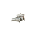 Ally California King Bed, White Faux Leather Victorian Carved, Silver