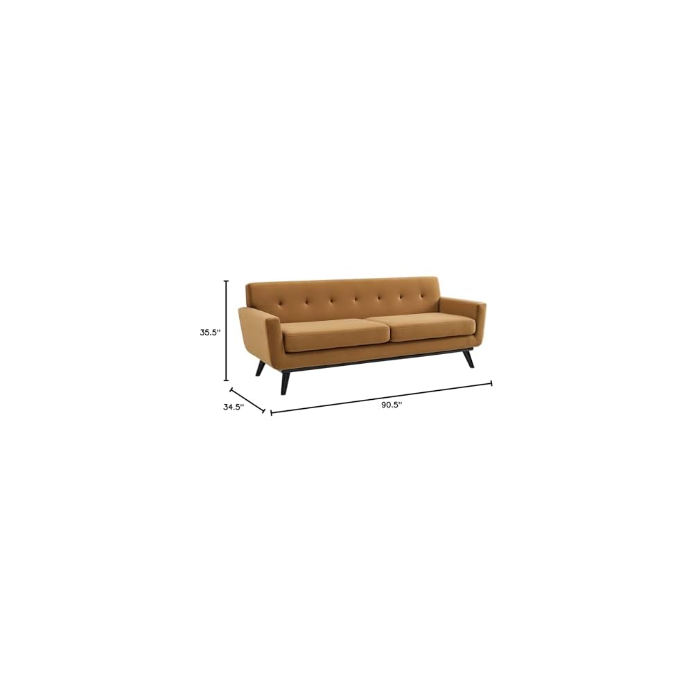 Modway Engage Mid-Century Modern Performance Velvet Sofa in Cognac