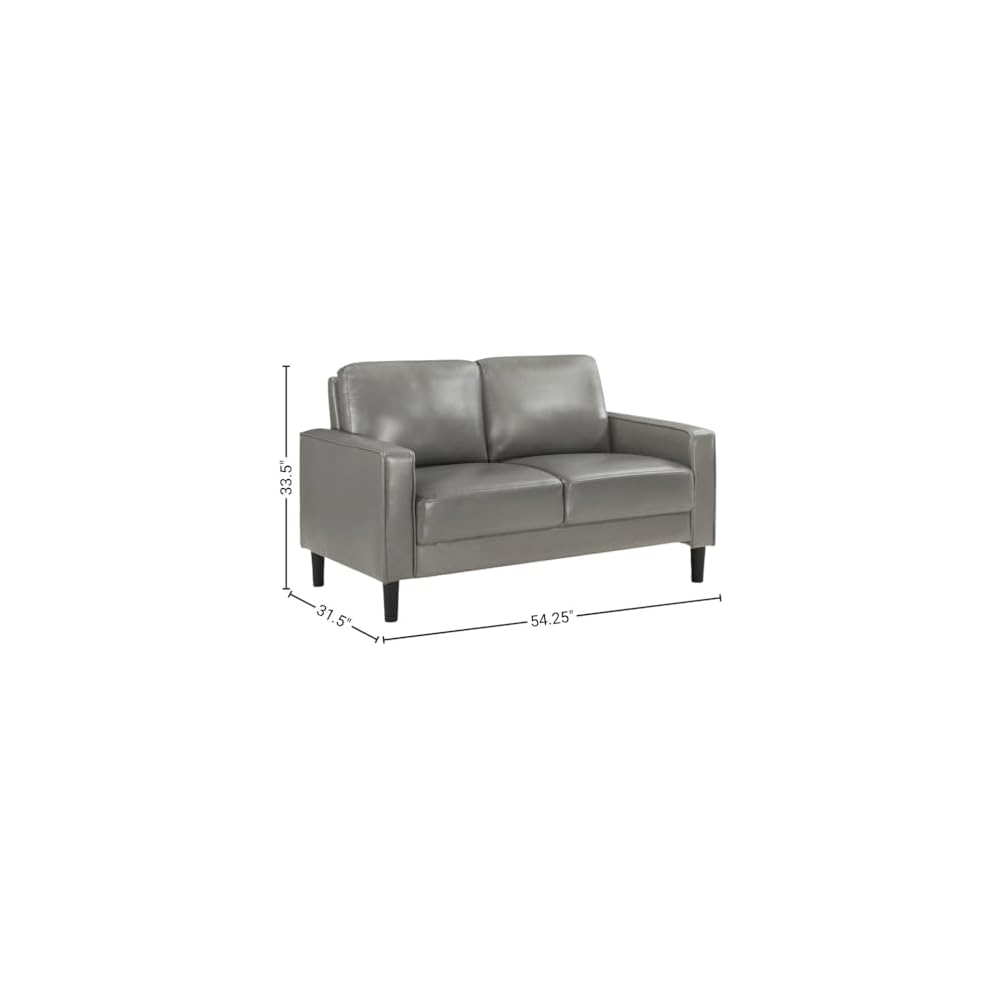 Furnifact Gray Faux Leather Loveseat, Modern 2 Seater Sofa for Living Room, Stylish Faux Upholstery for Office or Compact Living Spaces