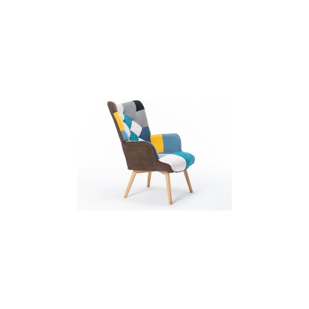 Modern Patchwork Accent High Backrest Armrests Lounge Recliner Chair Easy Assembly for Living Room Bedroom Studio Antique Blue One Size