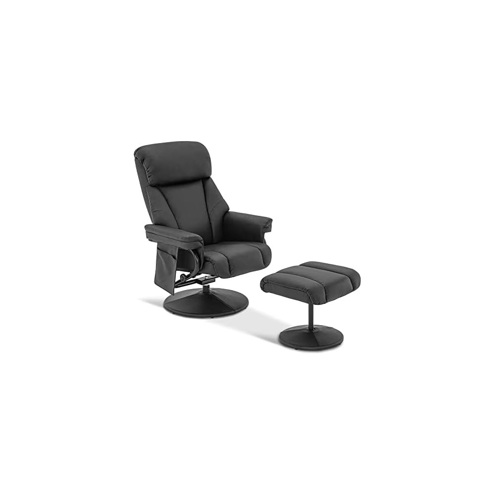 MCombo Swivel Recliner with Ottoman, TV Chair with Vibration Massage, Ideal for RV Small Space, Living Room & Bedroom 4539 4828 (Faux Leather, Dark Brown)