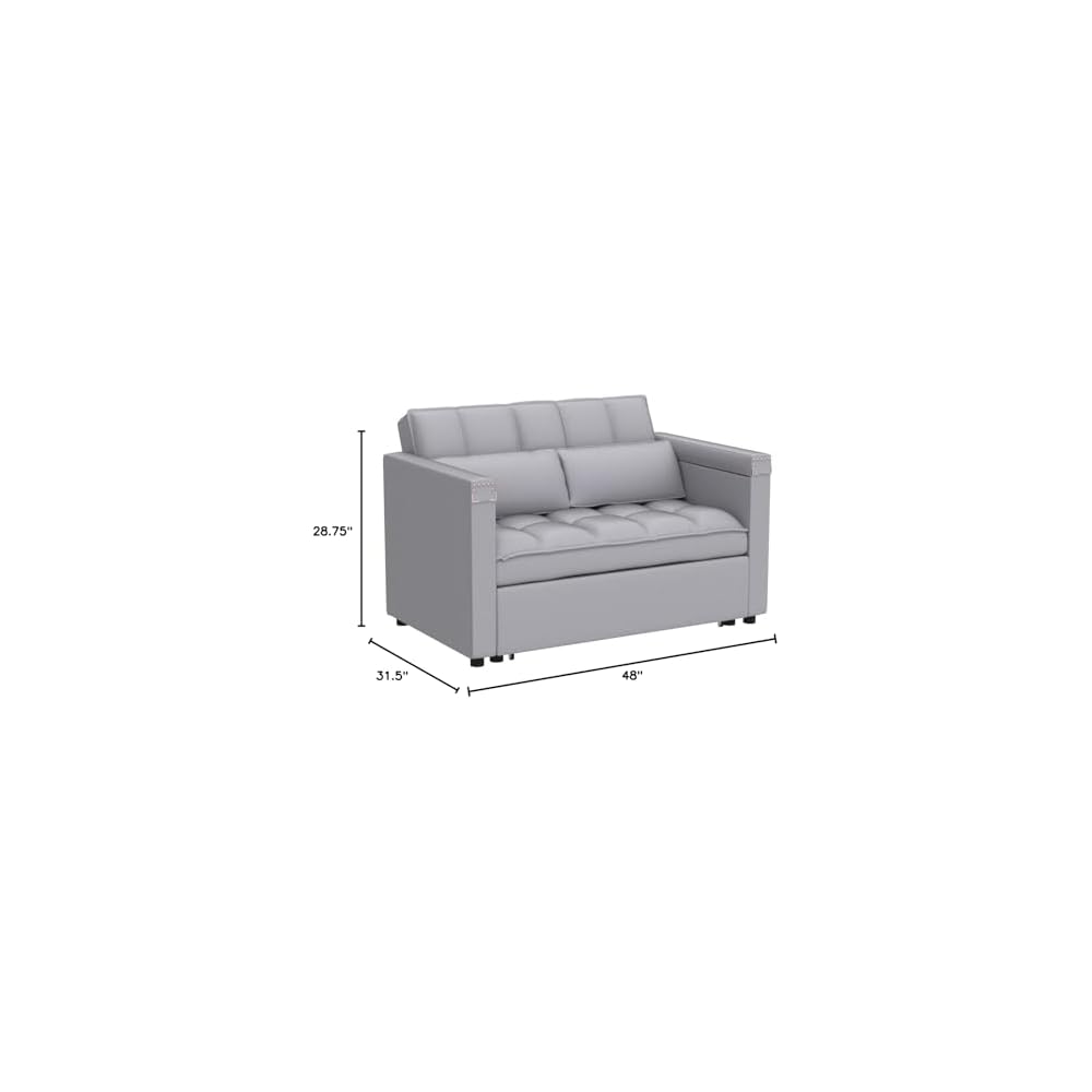 ORRD Convertible Sofa Bed,3-in-1 Multi-Functional Velvet Sleeper Couch Pull-Out 48'' Loveseat Bed Chaise Lounge with Adjustable Backrest and Pillows,Hidden Side Table for Living Room,Small Space Grey