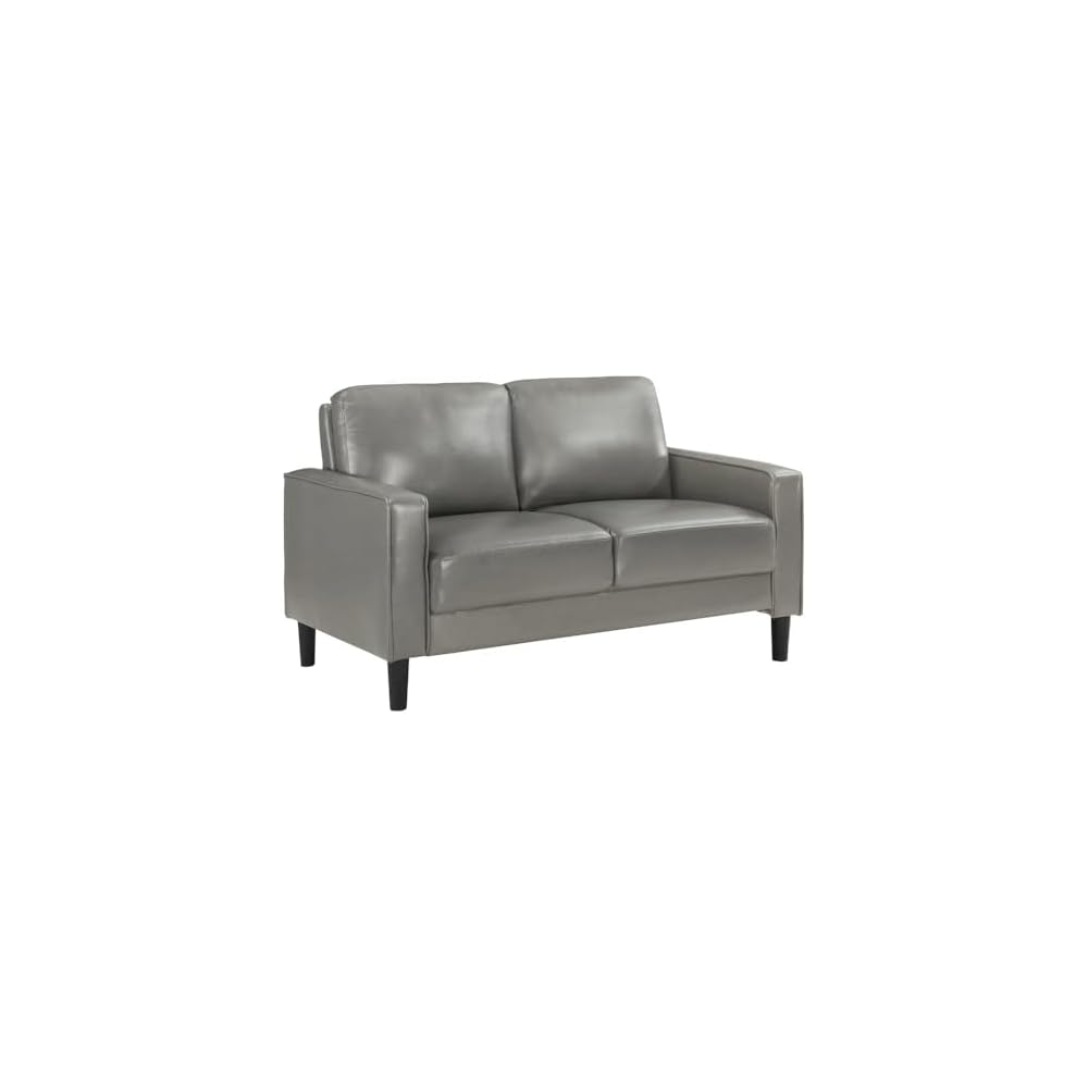 Furnifact Gray Faux Leather Loveseat, Modern 2 Seater Sofa for Living Room, Stylish Faux Upholstery for Office or Compact Living Spaces