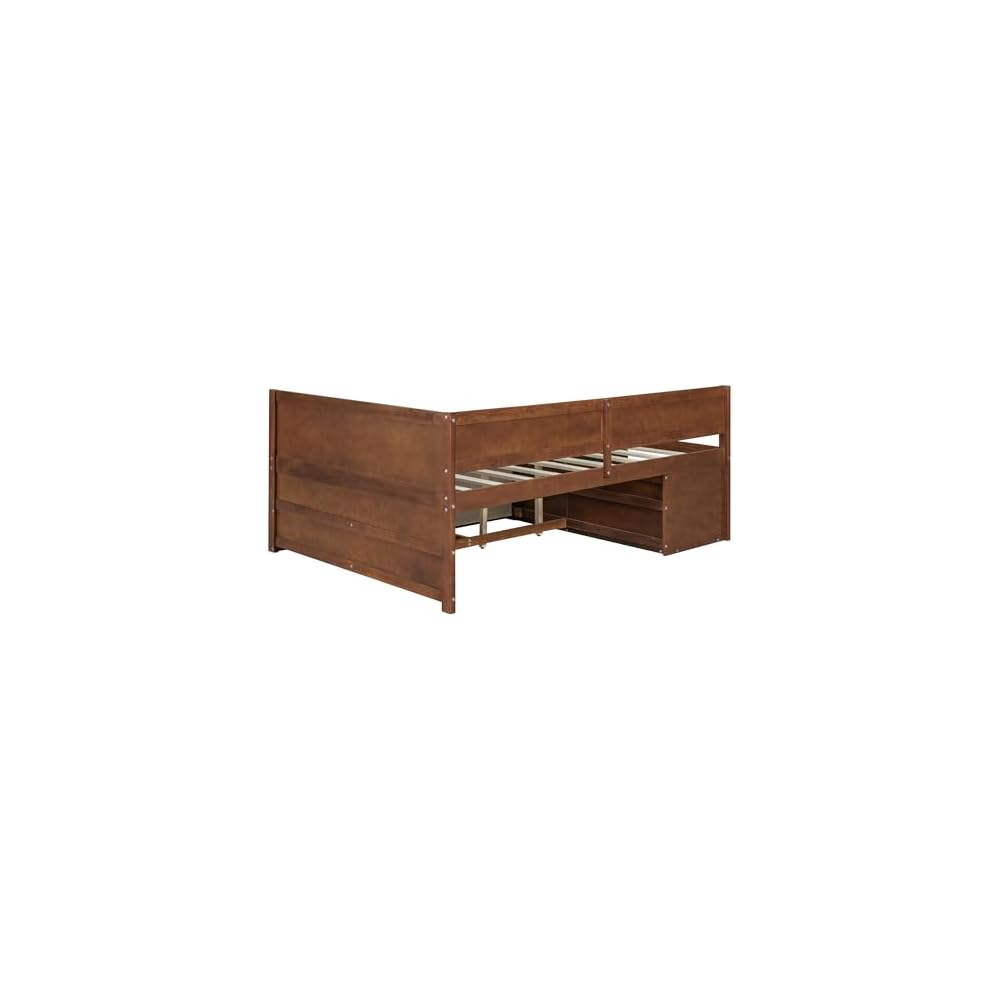 Merax Wooden Daybed, Full Size Bed Frame with Drawers and Storage Shelves for Bedroom, Wood Slat Support, No Box Spring Needed, Easy Assembly (Walnut)