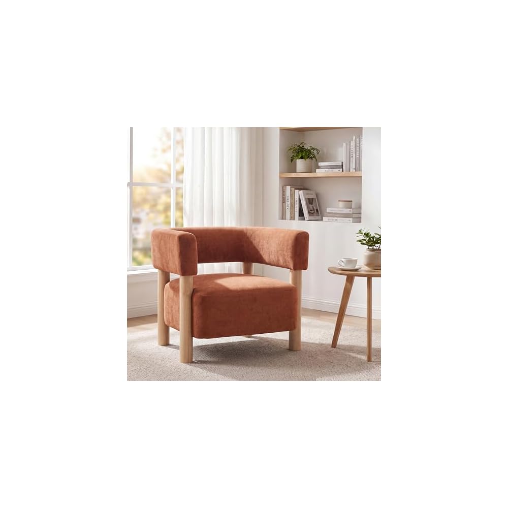 Christopher Knight Home Carly Low Profile Accent Chair, Boucle Upholstered Barrel Chair, Comfy Reading Chair for Bedroom, Wooden Single Lounge Sofa, Burnt Orange
