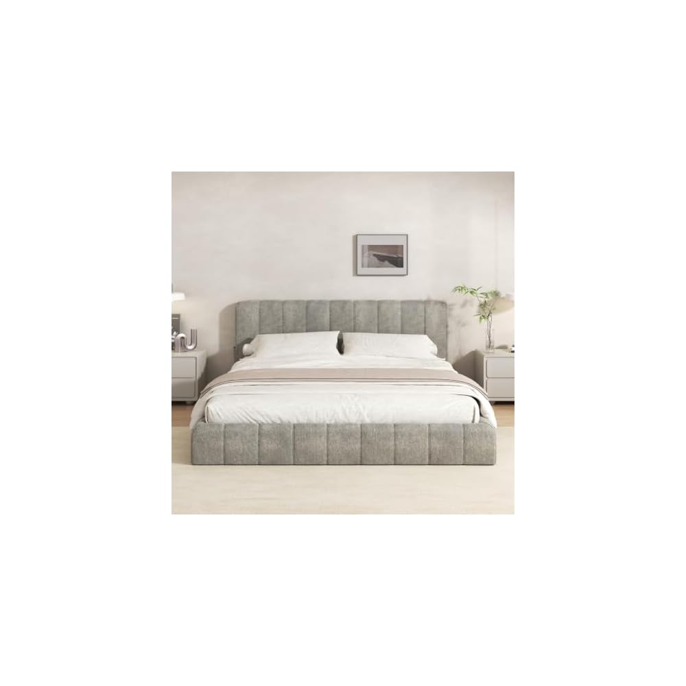 Furnify Full Cloud Bed Frame, Boneless Cushioned Foam Bed with Plush Fabric