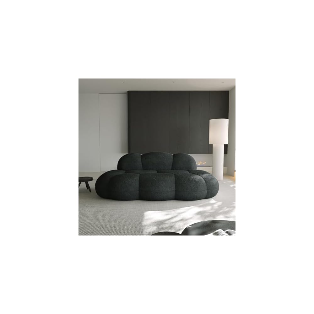 Modern Curved Sofa, 3 Seater Bubble Couch, Soft Sherpa Upholstered Sofa, Minimalist Style Comfy Cloud Couch for Living Room Apartment, Black