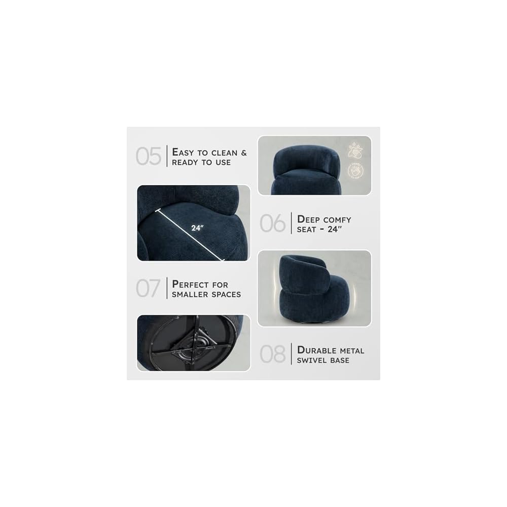 Lexicon Modern Barrel Swivel Accent Chair - Upholstered Soft Chenille Fabric with Metal Base, 360 Degree Round Swivel Accent Chair for Living Room, Bedroom, Office, No Assembly Required, Blue