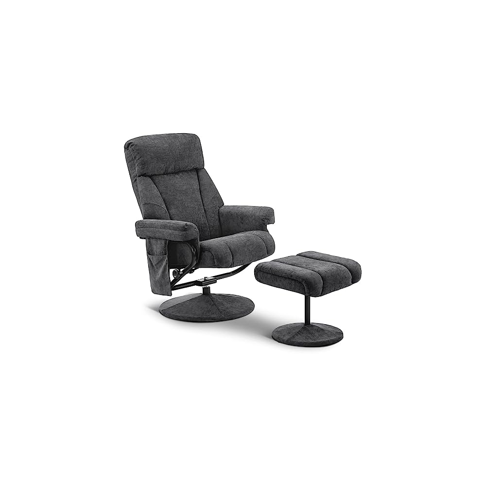 MCombo Swivel Recliner with Ottoman, TV Chair with Vibration Massage, Ideal for RV Small Space, Living Room & Bedroom 4539 4828 (Faux Leather, Dark Brown)