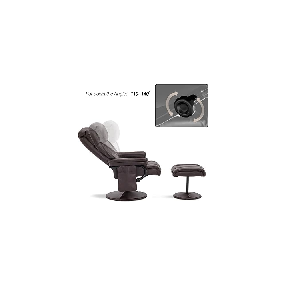 MCombo Swivel Recliner with Ottoman, TV Chair with Vibration Massage, Ideal for RV Small Space, Living Room & Bedroom 4539 4828 (Faux Leather, Dark Brown)