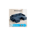 Decofy Cloud Boneless Sectional Sofa for Living Room, 3-Seater Modular Couch for Small Apartments with 2 Ottomans, Deep Seat Chenille Fabric Sofa, No Assembly Required, 72H Full Restore, Blue