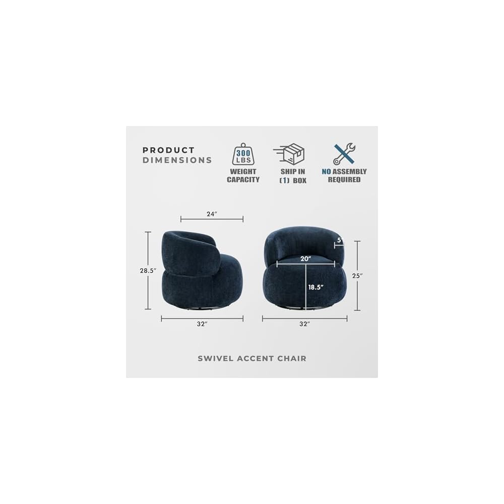 Lexicon Modern Barrel Swivel Accent Chair - Upholstered Soft Chenille Fabric with Metal Base, 360 Degree Round Swivel Accent Chair for Living Room, Bedroom, Office, No Assembly Required, Blue