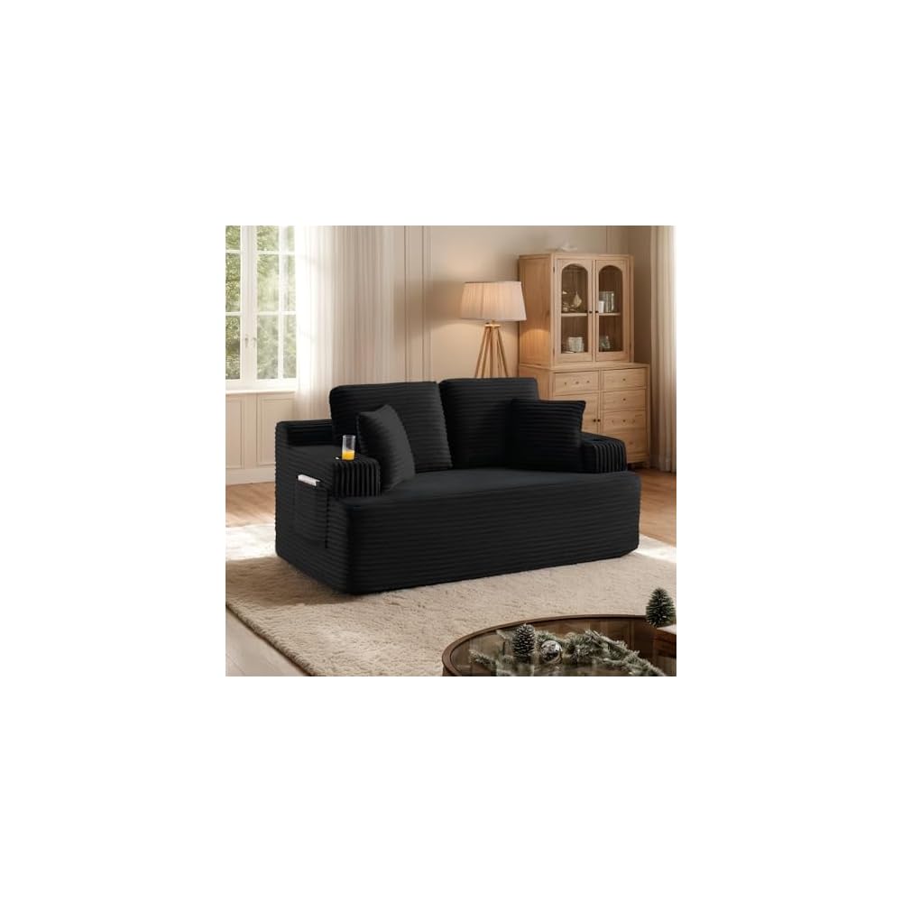 66.5" Corduroy Cloud Loveseat Sofa, 2-Seater Boneless Couch(Black)