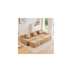 Three-Seat Boneless Sofa Teddy Fabric, No Assembly Required, Ergonomic Design, Camel