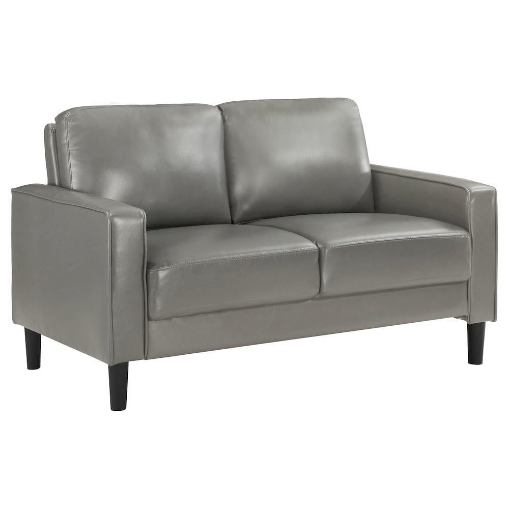 Furnifact Gray Faux Leather Loveseat, Modern 2 Seater Sofa for Living Room, Stylish Faux Upholstery for Office or Compact Living Spaces