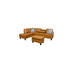 EMKK 3-Piece Faux Leather L-Shaped Sectional Sofas, Button Tufted Upholstered Couches with Chaise Lounge and Storage Ottoman, Modular Living Room Set, Foldable Console and Cup Holder