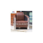 Nautical-Mart Aluminium Aviator Chair Light Brown Leather Vintage Style Industrial Furniture