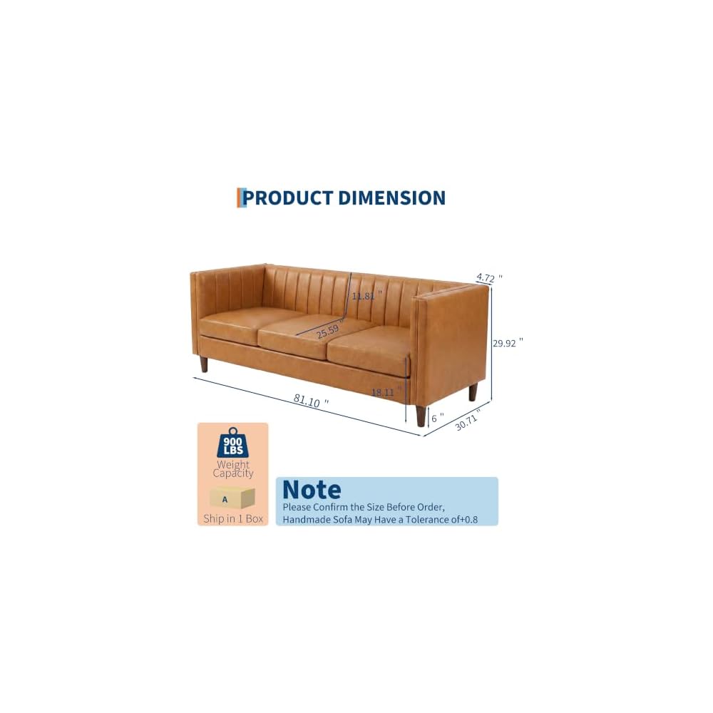 81” Tan Faux Leather Couch for Living Room
