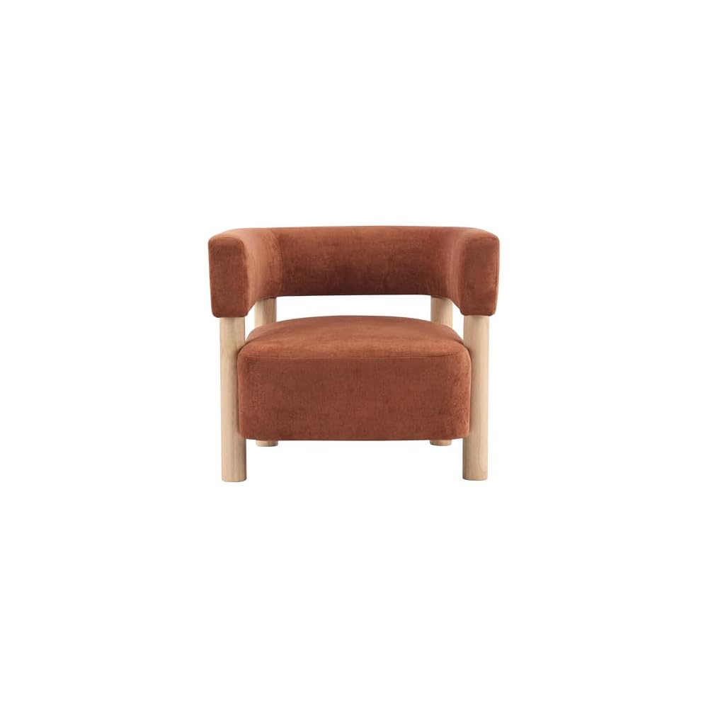 Christopher Knight Home Carly Low Profile Accent Chair, Boucle Upholstered Barrel Chair, Comfy Reading Chair for Bedroom, Wooden Single Lounge Sofa, Burnt Orange