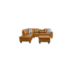 EMKK 3-Piece Faux Leather L-Shaped Sectional Sofas, Button Tufted Upholstered Couches with Chaise Lounge and Storage Ottoman, Modular Living Room Set, Foldable Console and Cup Holder