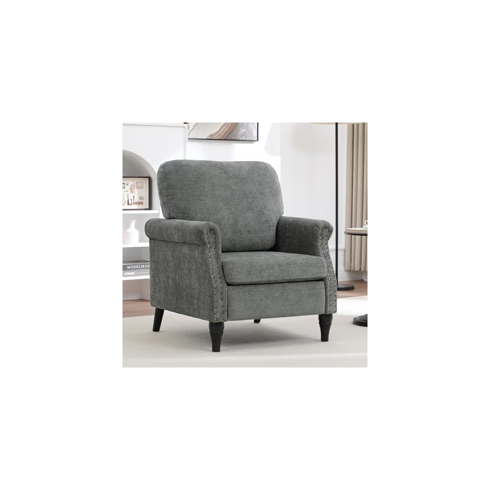 Accent Chair for Living Room, Modern Mid Century Reading Chair Armchair High Back Upholstered Armchair with Wooden Legs for Living Room Bedroom Office (LIGHTGREY, 1pcs)