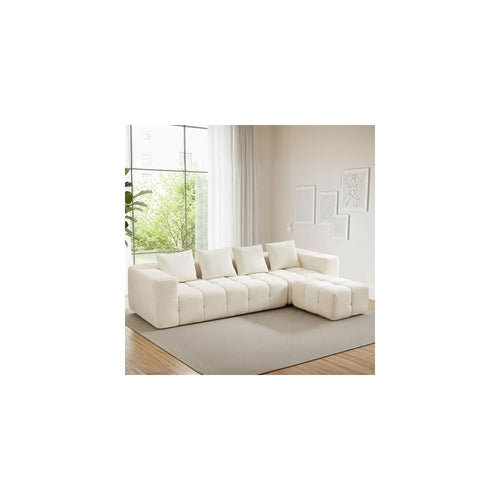 119" Oversized Cloud Boneless Couches for Living Room, Modern Tufted Modular Sectional Sofa with Deep Seat & Movable Ottoman, L Shaped Memory Foam Chenille Couch, No Assembly Required, Beige