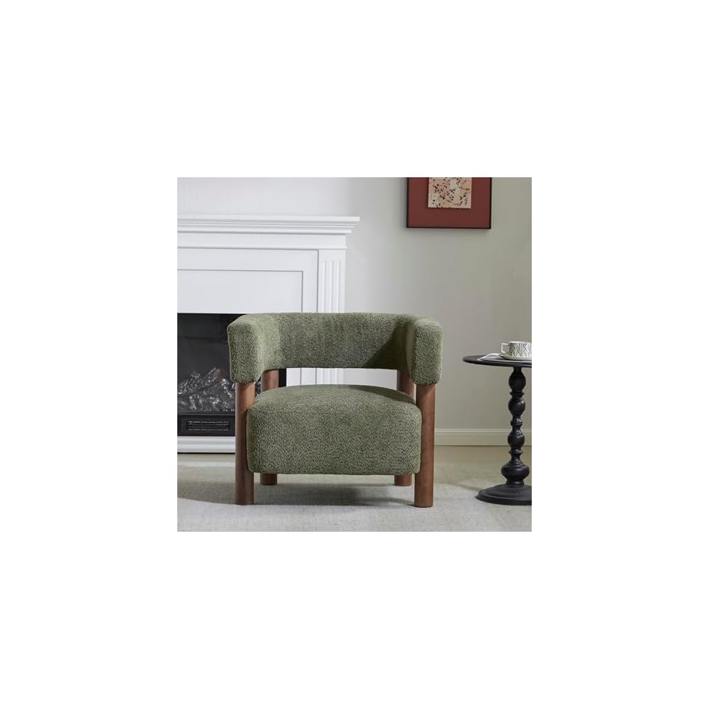 Christopher Knight Home Carly Low Profile Accent Chair, Boucle Upholstered Barrel Chair, Comfy Reading Chair for Bedroom, Wooden Single Lounge Sofa, Burnt Orange