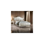 Ally California King Bed, White Faux Leather Victorian Carved, Silver