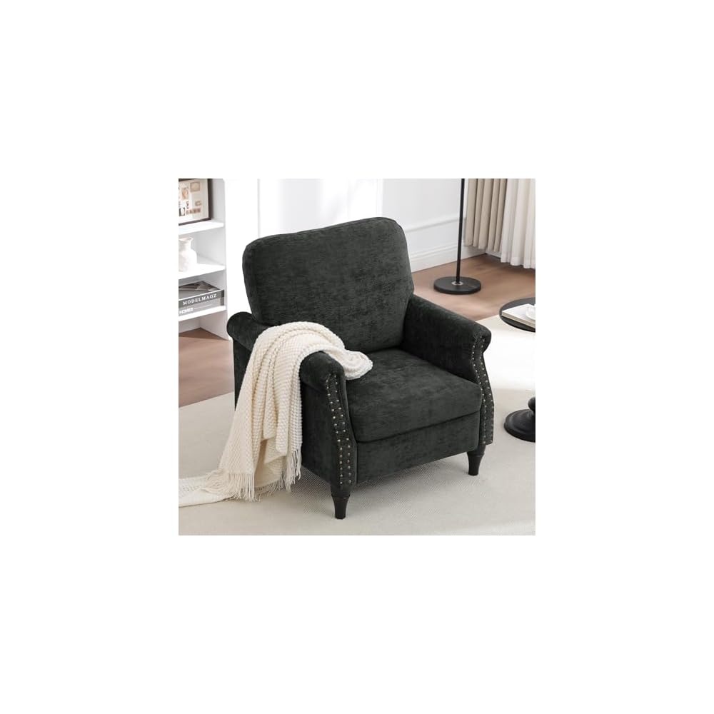 Accent Chair for Living Room, Modern Mid Century Reading Chair Armchair High Back Upholstered Armchair with Wooden Legs for Living Room Bedroom Office (LIGHTGREY, 1pcs)