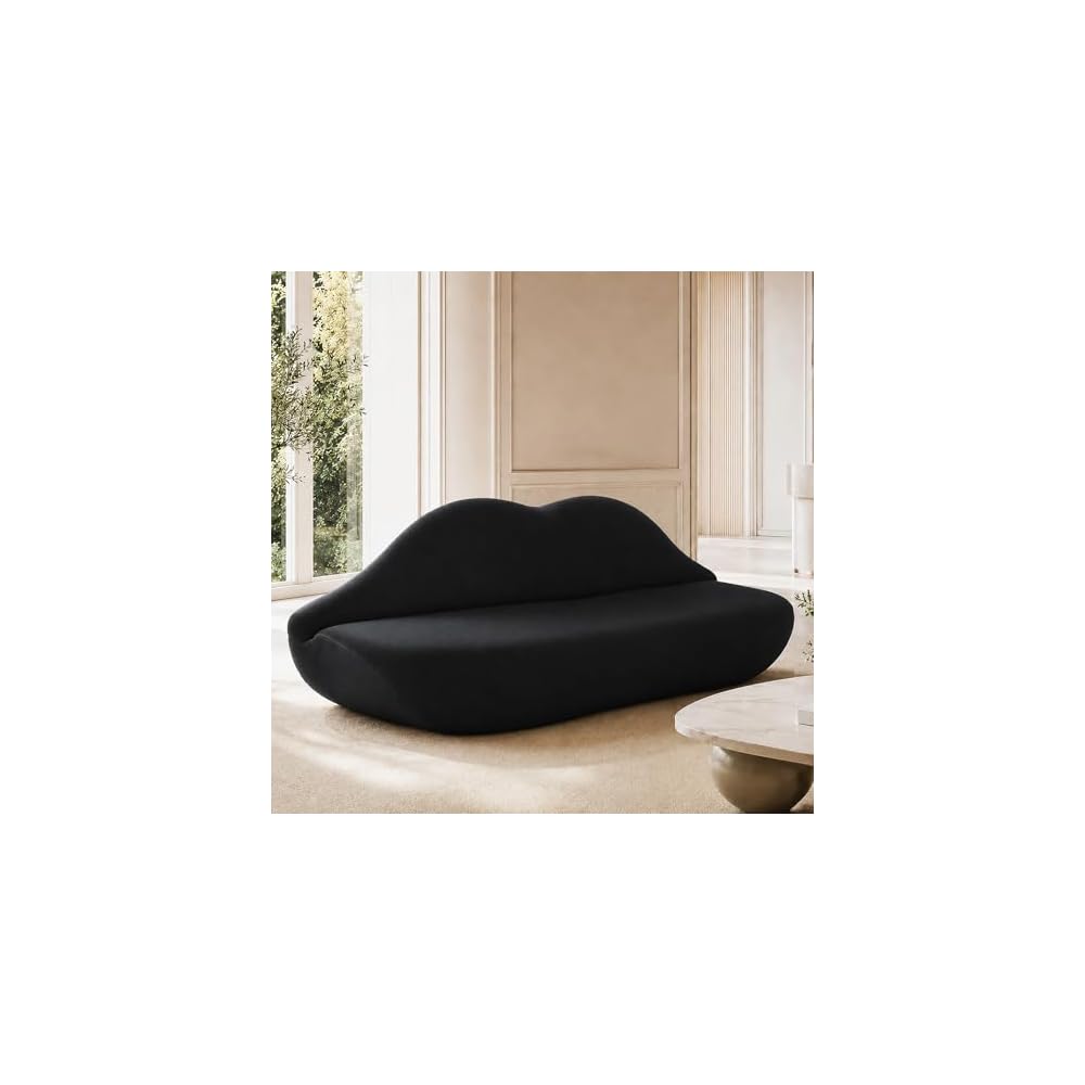 GEARIVY Red Lip 2-Person Lazy Sofa, Personalized Art Decor Chair,Unconventional Creative Decor, No Assembly for Fashion Styling, Reception & Apartment (Black, 94.49 inches)