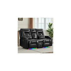 URRED Power Loveseat Recliner Sofa with Console, Wall Hugger Reclining Loveseat RV Couch with LED Light, 150° Zero Gravity Recliners Modular Couches for Living Room (Glossy Black, 68.1'' - 2 Seats)