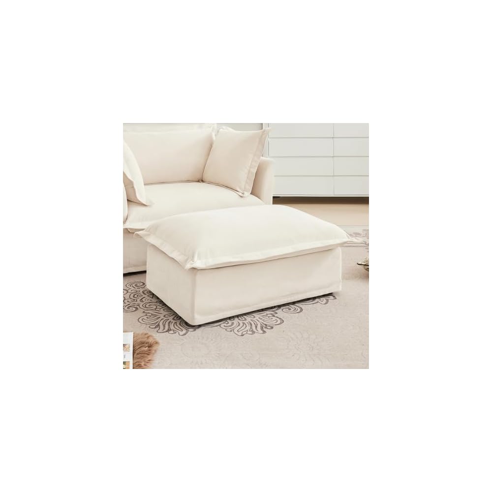 Aoowow Chenille Ottoman Upholstered Couches Ottoman for Modular Sectional Sofa for Living(Cream-Chenille)