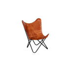 Brown Butterfly Chair-Leather-Handmade-Foldable, Solid Iron Frame-Industrial Lounge Chair