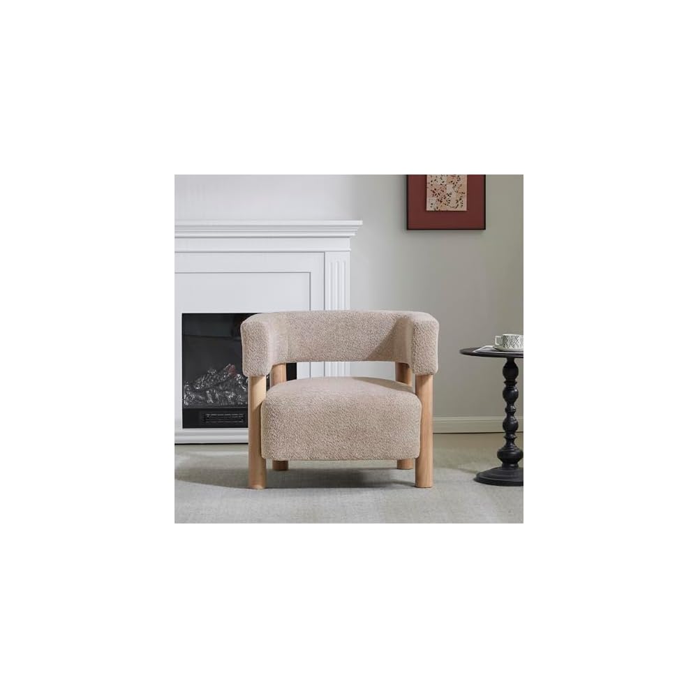Christopher Knight Home Carly Low Profile Accent Chair, Boucle Upholstered Barrel Chair, Comfy Reading Chair for Bedroom, Wooden Single Lounge Sofa, Burnt Orange