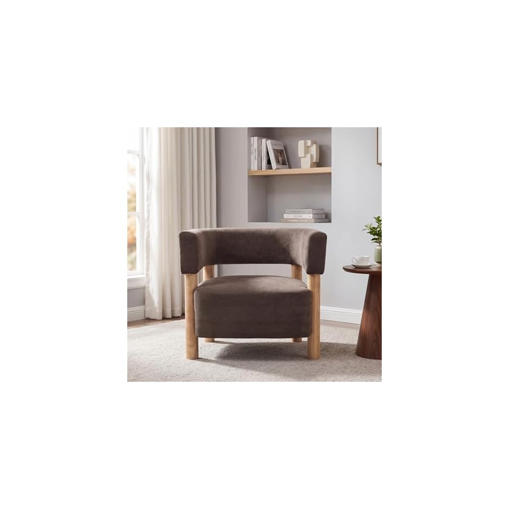 Christopher Knight Home Carly Low Profile Accent Chair, Boucle Upholstered Barrel Chair, Comfy Reading Chair for Bedroom, Wooden Single Lounge Sofa, Burnt Orange
