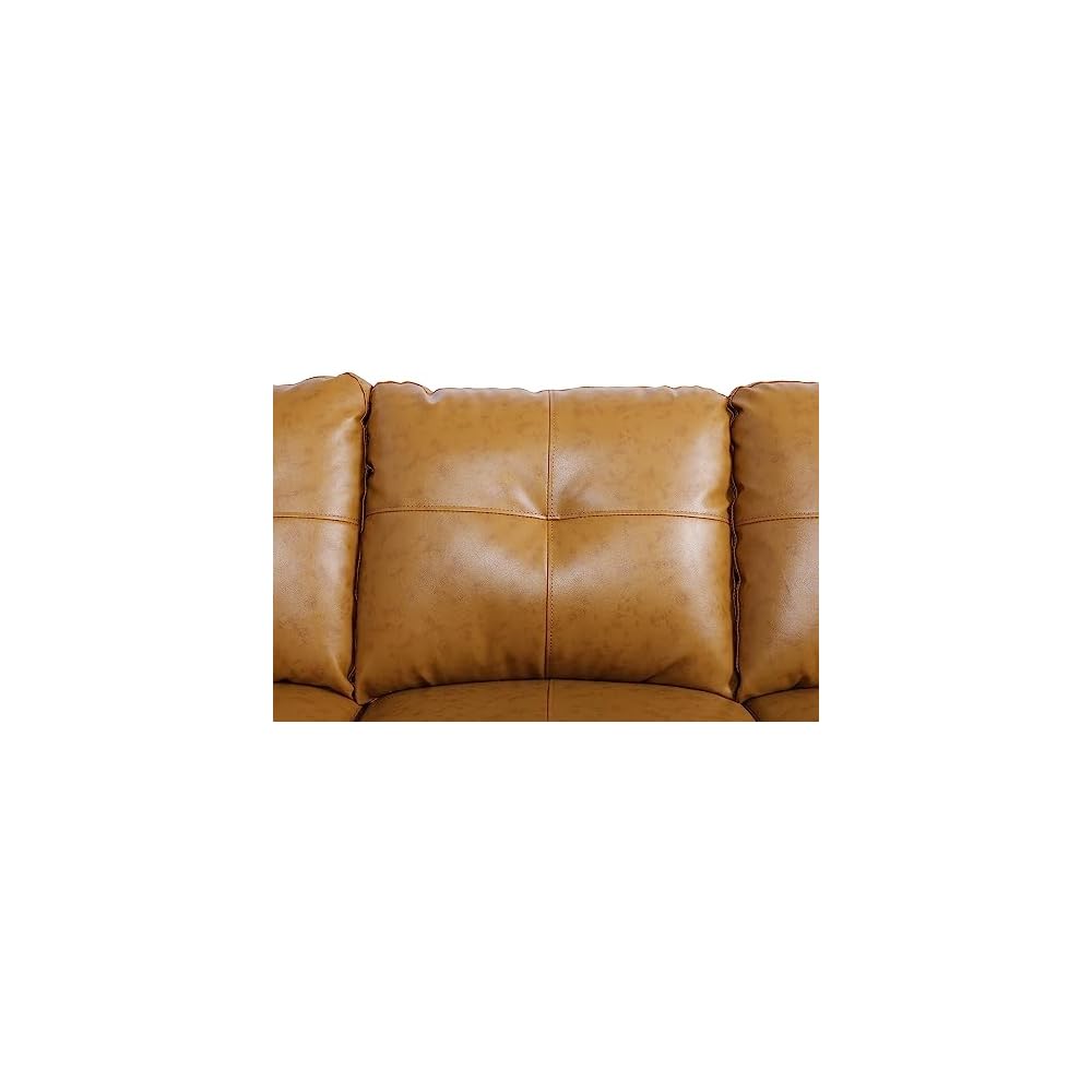 EMKK 3-Piece Faux Leather L-Shaped Sectional Sofas, Button Tufted Upholstered Couches with Chaise Lounge and Storage Ottoman, Modular Living Room Set, Foldable Console and Cup Holder