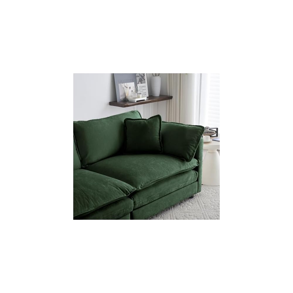 Deep Seat Cloud Loveseat Sofa Sectional Couch with Movable Ottoman, 2 Seater Oversized L Shaped Corner Sofa&Couches, Comfy Chenille Love Seat for Living Room Bedroom Apartment Office
