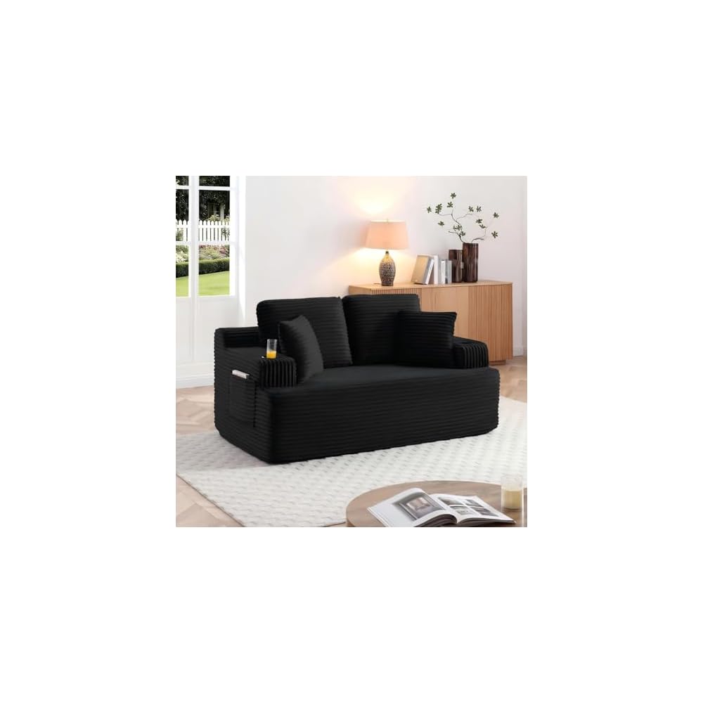 66.5" Corduroy Cloud Loveseat Sofa, 2-Seater Boneless Couch(Black)